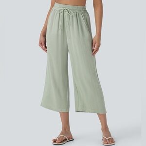 Halara Relaxed Wide-Leg Crop Pants in Sage Green